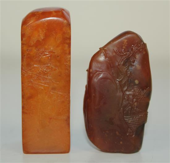 Two Chinese stone seals, 7cm, bases blank